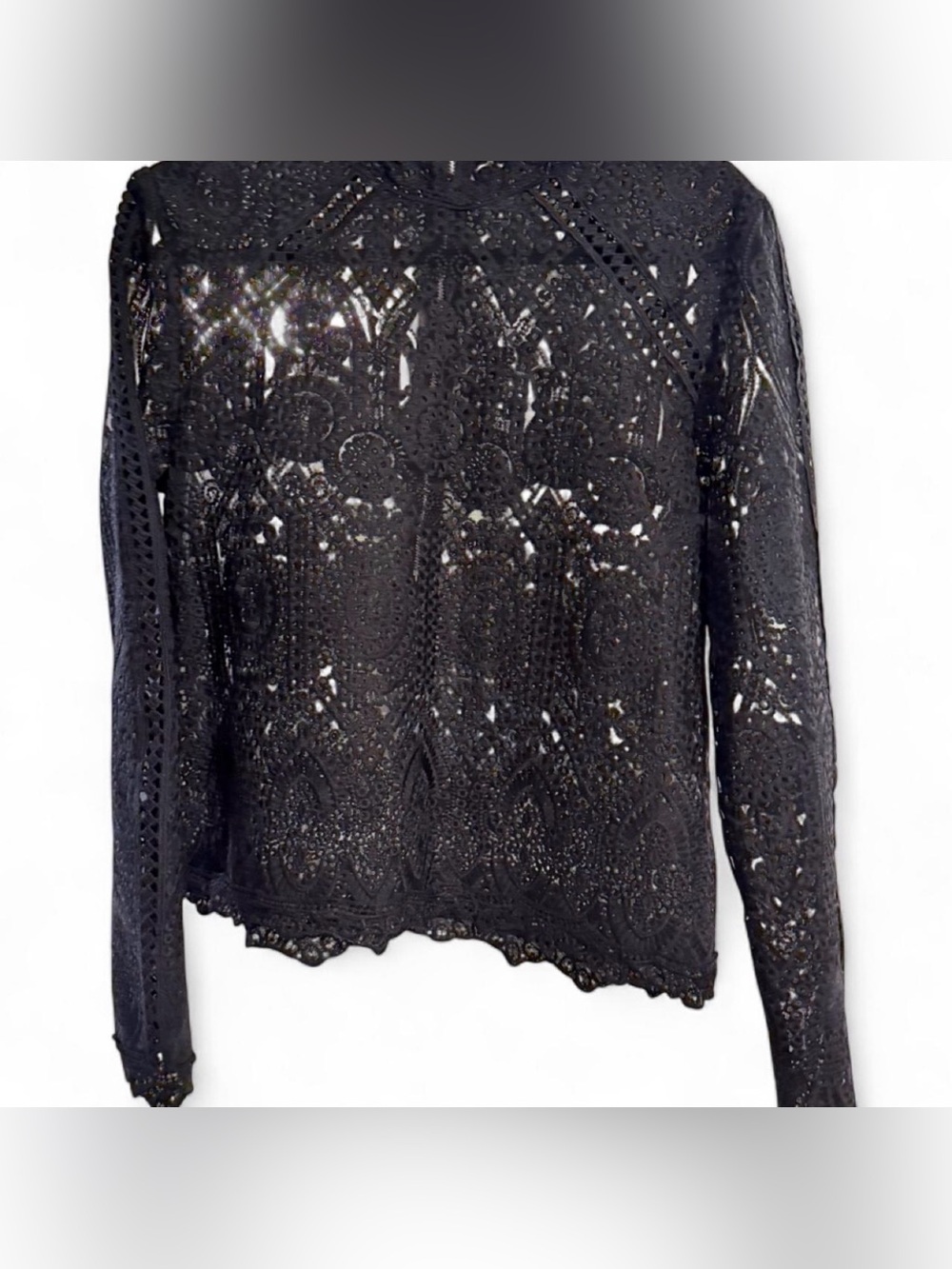 Anthropology Mare Mare Crochet Lace Long Sleeve Top - Black Women’s M-L - Picture 4 of 6